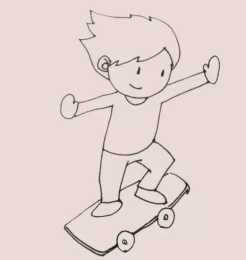玩滑板的小朋友简笔画
