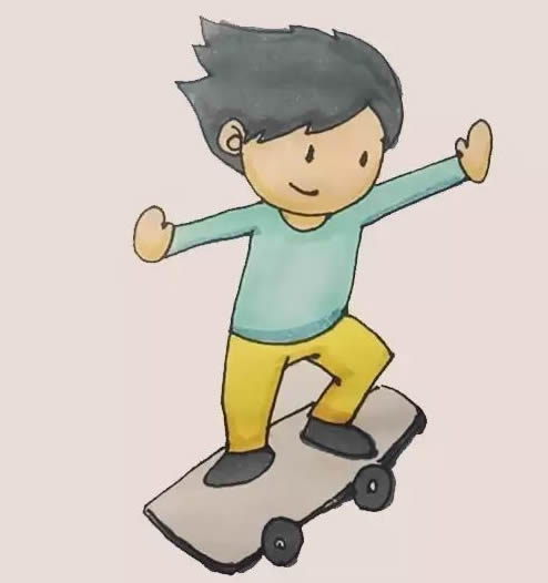 玩滑板的小朋友简笔画