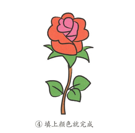带颜色的玫瑰花简笔画怎么画