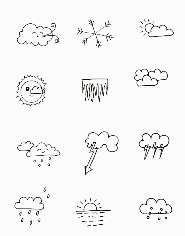 各种天气符号简笔画(天气符号手绘)