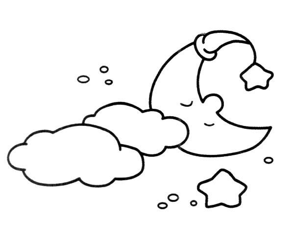 夜晚月亮星星白云简笔画(白云)