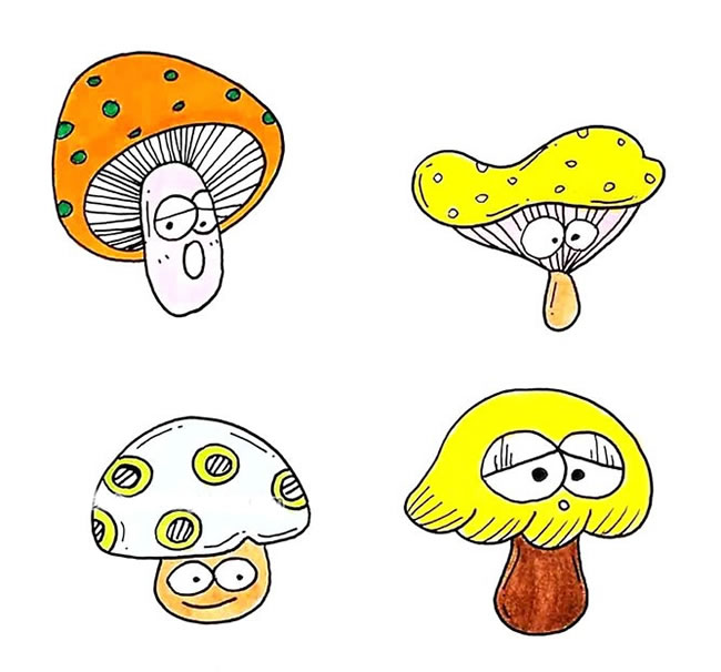 漂亮的彩色蘑菇简笔画
