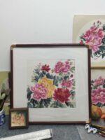 33*33带实木画框的牡丹富贵图手绘作品